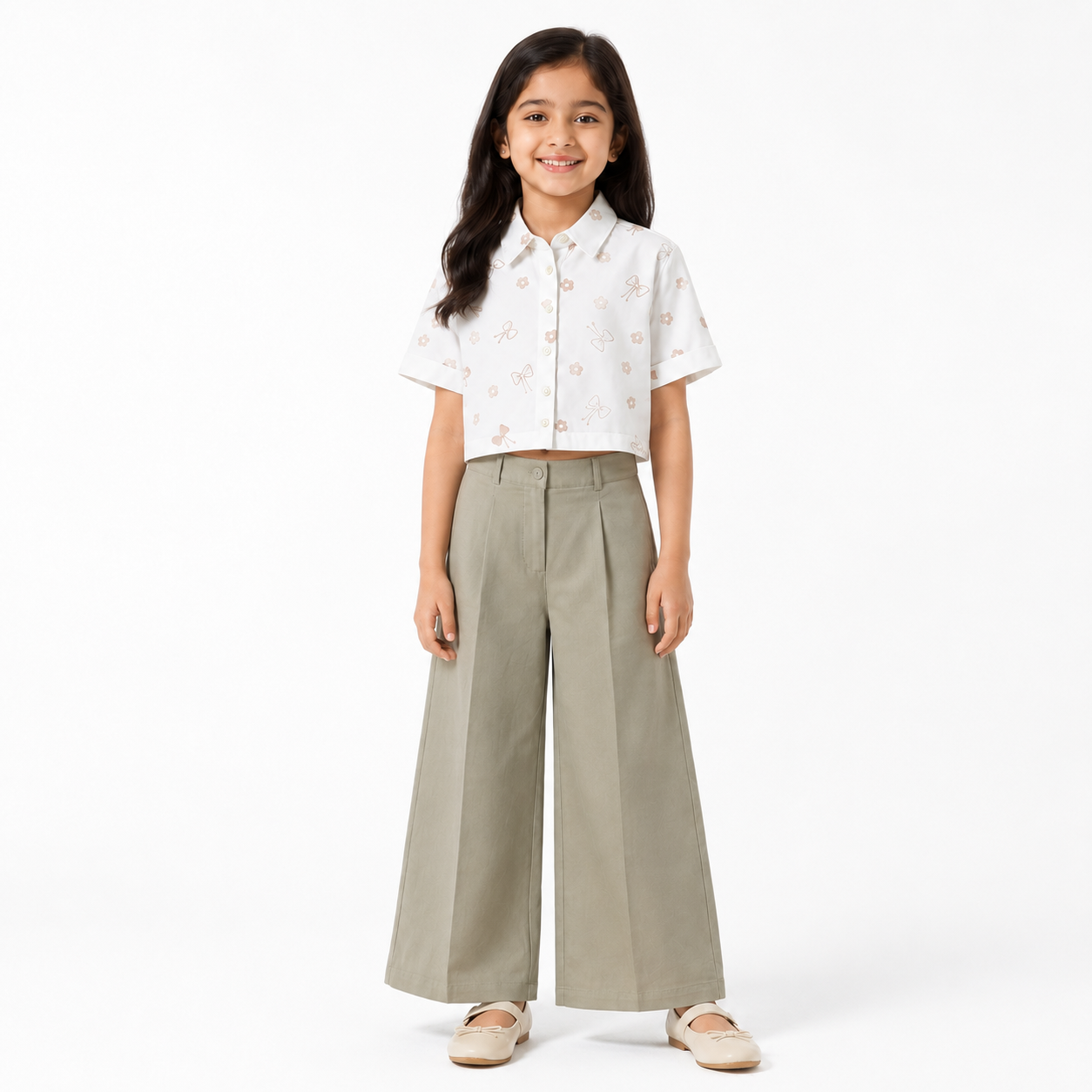 Floral Cropped Shirt & Wide-Leg Pant Set